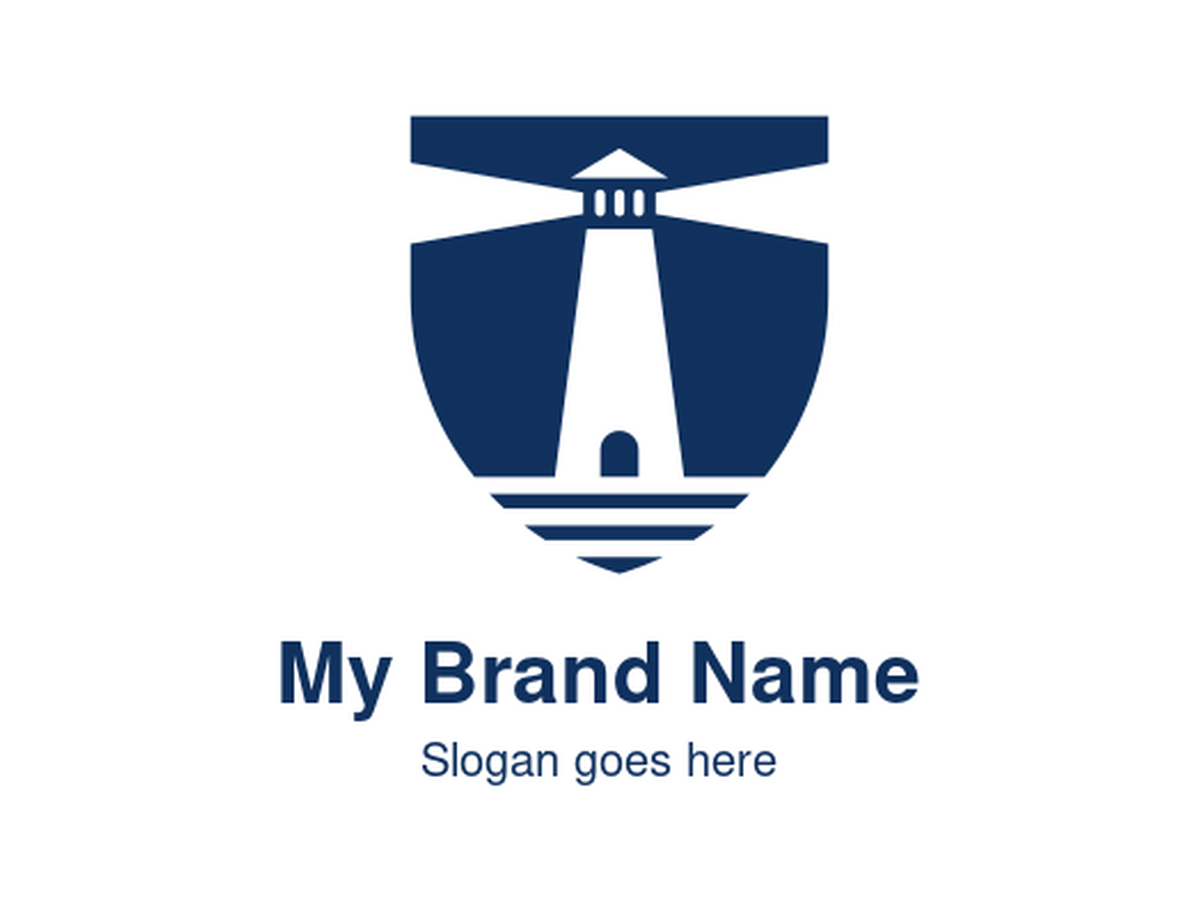Navy Blue Shield with Lighthouse Logo Design for Maritime Safety and Coastal Heritage Brands